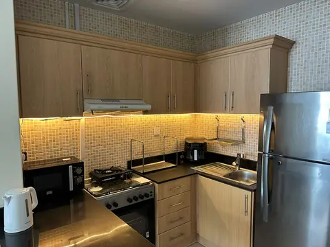 Kitchenette with oven, stove and microwave